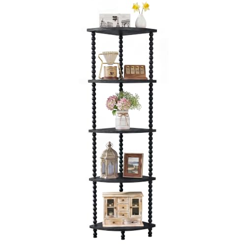 Black 5-Tier Corner Bookshelf - 51 Inch Steel Frame Space Saver