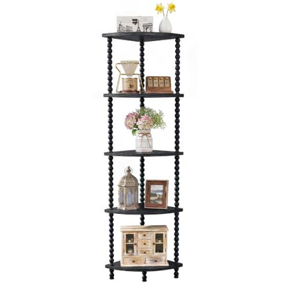 Black 5-Tier Corner Bookshelf - 51 Inch Steel Frame Space Saver
