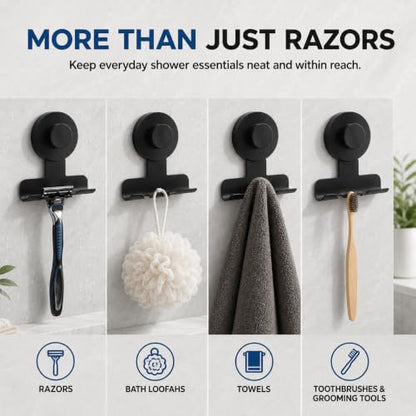 2 Pack Shower Razor Holder with Suction Hooks - Rustproof Metal Bathroom Storage