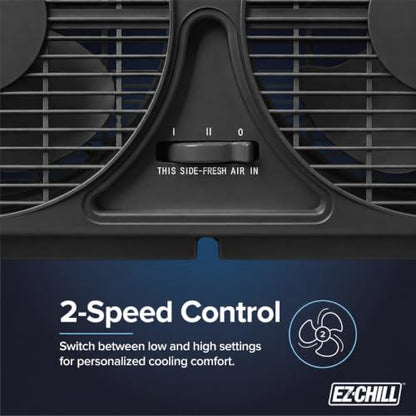 Twin Window Fan with Reversible Airflow, 2 Speed Settings, Auto-Locking Expanders