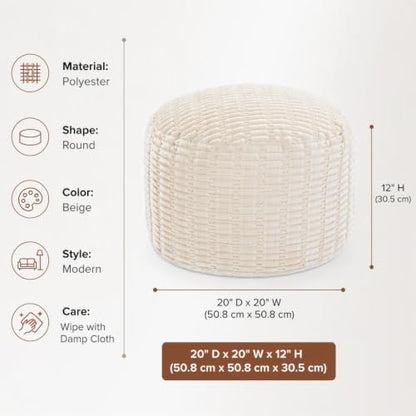 Beige Round Ottoman Cover 20x20x12 Microfiber Faux Fur No Filler - Customizable