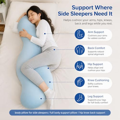 Full Body Support Pillow for Side Sleepers Gray 43.3 Inches - Cooling & Ergonomic