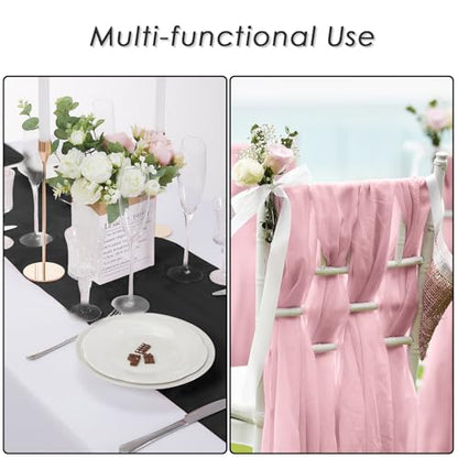 Peomeise 6 Pack Chiffon Table Runners 14x108 Inches - Black, Elegant Decor