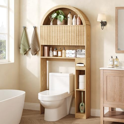 31-Inch Arched Over Toilet Storage Cabinet with Fluted Doors - Natural