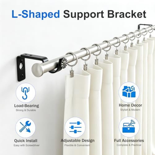 Black Curtain Rod Brackets Heavy Duty Wall Mount 2 Pack for 1 Inch Round Rods