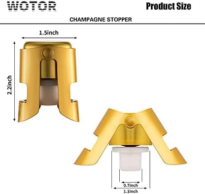 WOTOR Champagne Stoppers Stainless Steel, Prosecco Bottle Stopper with Food Grade Silicone, Reusable Champagne Cork & Saver, Leak proof Keep Fresh (Gold, 2 Pack)