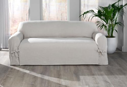 Beige Sofa Slipcover - Bow Style, One Size Furniture & Pet Protector