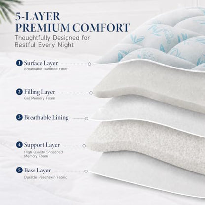 Queen Blue Memory Foam Mattress Topper with Cooling Bamboo Cover - 4 Inch