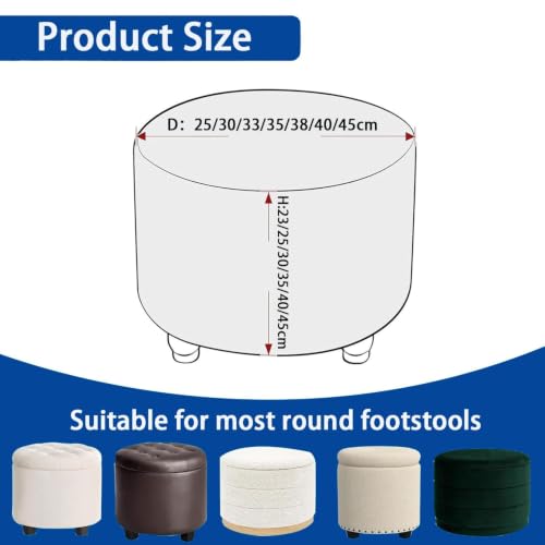 Small Round Jacquard Ottoman Cover with Elastic Fit - Light Gray D18xH16