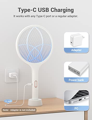 Electric Fly Swatter Bug Zapper Racket 4000V Dual Mode White