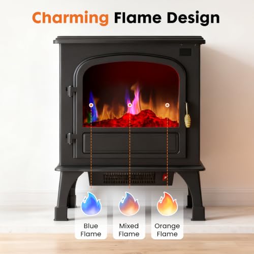 26-Inch Electric Fireplace Heater with Realistic Flame Effect, Freestanding Indoor Stove