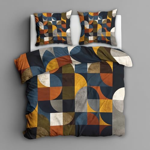 Multicolor Queen Size Geometric Duvet Cover Set - 3 Piece Bedroom Bedding