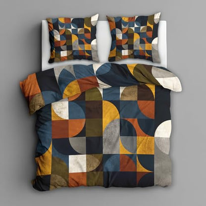 Multicolor Queen Size Geometric Duvet Cover Set - 3 Piece Bedroom Bedding