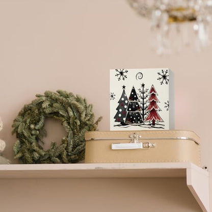 Rustic Christmas Trees Wooden Box Sign Decor - Holiday Indoor Christmas Decorations - 5x5 Inches - Festive Home Shelf Desk Accent - Variation of Rustic Christmas Trees