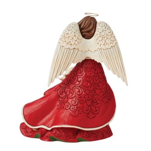 Christmas Angel Figurine with Cardinals and Poinsettias, 8.66 Inch Holiday Decor