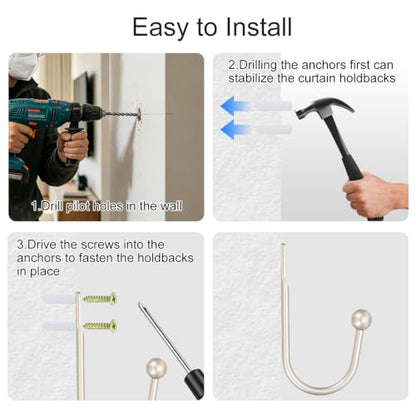 uxcell Black Curtain Holdbacks 6 PCS Wall Mounted Metal Drapery Hooks