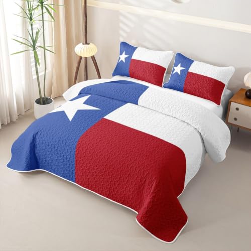 Texas State Flag Quilt Set Full Size Blue White Red - Bedding