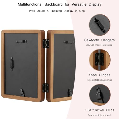 Walnut Hinged Double Picture Frame 2.5x3.5 with Real Glass - Free-Standing Tabletop Display