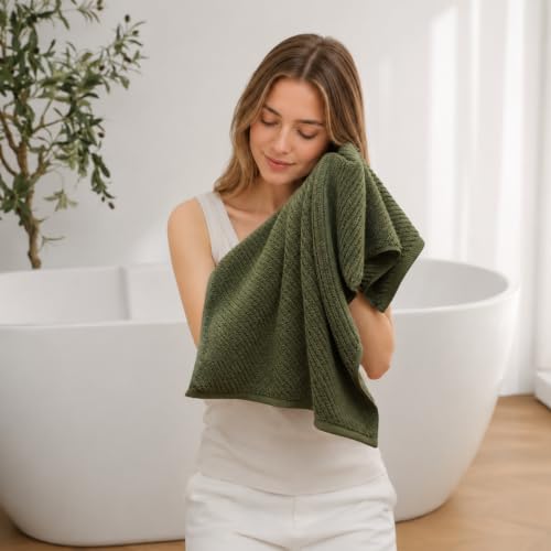 Olive Green 4-Piece Cotton Hand Towels - 16x30 Inches, Soft & Absorbent