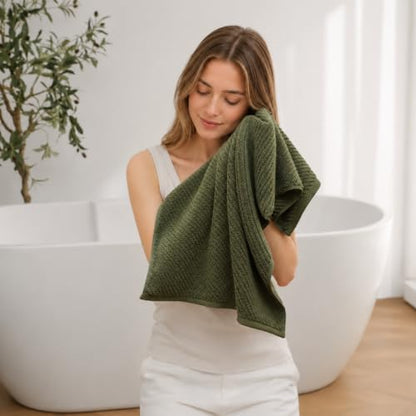 Olive Green 4-Piece Cotton Hand Towels - 16x30 Inches, Soft & Absorbent