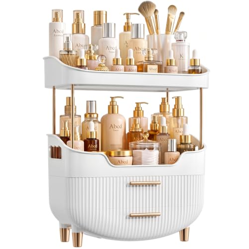 White 4-Tier Makeup Organizer Bathroom Countertop Storage with Drawers