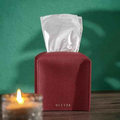 OLETHA Square Tissue Box Cover - Christmas Decorations Indoor Desk Decor for Room, Home & Office - Tissues Cube Boxes Holder - Red