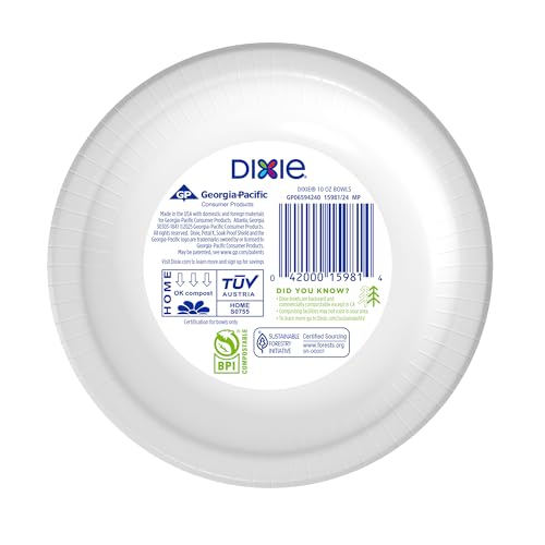 Dixie Small Paper Bowls, 10 Oz, 72 Count, Microwave-Safe, Soak-Proof, Disposable Bowls Great For Snacks, Dessert, And Light Lunch Meals