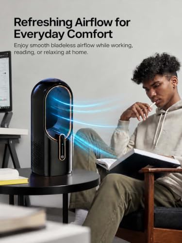 Misby Black Bladeless Desk Fan with Touch Control, 11.8 Inch Portable Rechargeable Fan