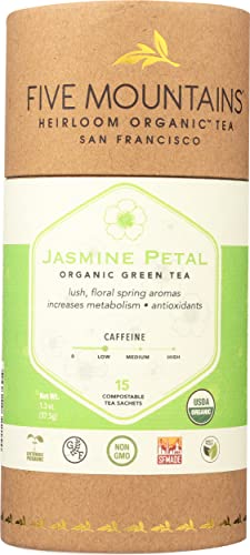 Five Mountains Organic Jasmine Petal, 15 non-GMO Organic Green Tea Bags