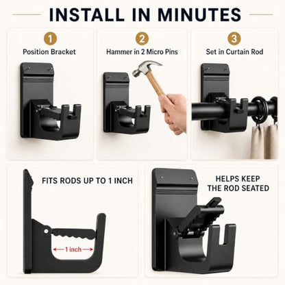 Damage-Free Heavy Duty Curtain Rod Brackets - Supports Up to 30 lb