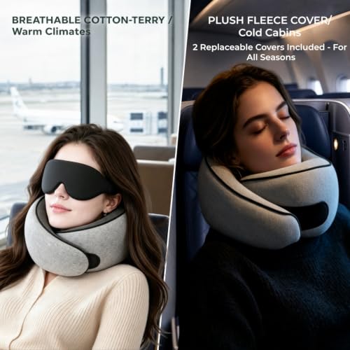 Travel Neck Pillow Memory Foam Support - Light Gray, Ergonomic Design