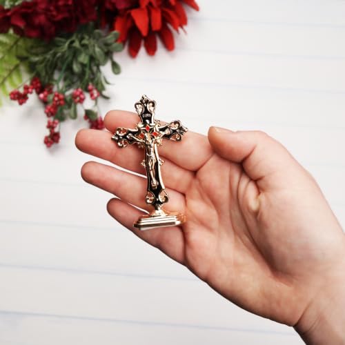 Mini Standing Crucifix Assortment with Enamel Details - 3 Inches, Pack of 3