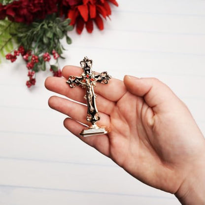 Mini Standing Crucifix Assortment with Enamel Details - 3 Inches, Pack of 3