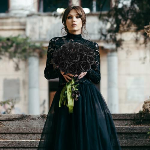 Artificial Silk Roses - Black Bouquet, 10pcs, Realistic Fake Flowers