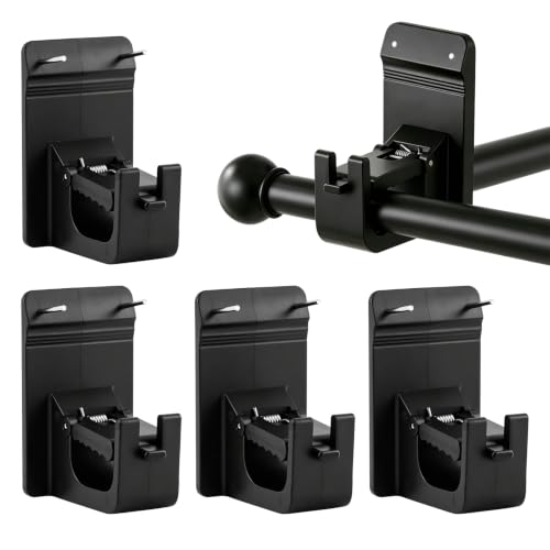 4 Pack No Drill Curtain Rod Brackets with Adhesive & Nails, Heavy Duty Support up to 17.6 lb - Black, Universal Fit - Variation 4
