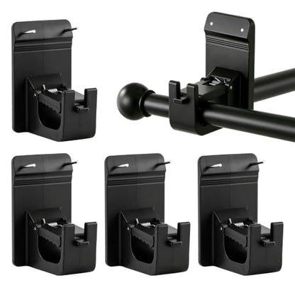 4 Pack No Drill Curtain Rod Brackets with Adhesive & Nails, Heavy Duty Support up to 17.6 lb - Black, Universal Fit - Variation 4