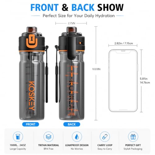24 OZ Misting Water Bottle for Sports and Outdoor Activities - Black