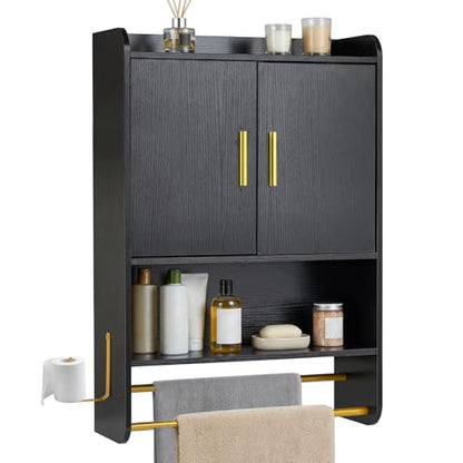 GIANTEX Wall Mounted Bathroom Medicine Cabinet Black - Space-Saving Storage