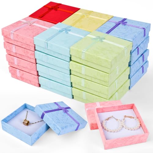 24 Pack Small Jewelry Gift Boxes with Ribbon Bow - Perfect for Earrings, Necklaces, and Bracelets