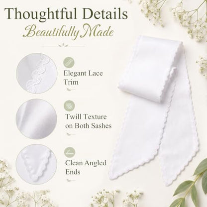 Classic White Wreath Sash with Ric Rac & Scalloped Trim - 2 Pcs Front Door Decor