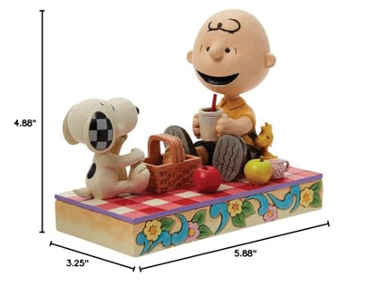 Enesco Peanuts Collection by Jim Shore Snoopy, Charlie Brown and Woodstock Picnic Figurine- Stone Resin Hand Crafted Painted Collectible Peanuts Snoopy Figurines Home Decor Statue, 4.8 Inch