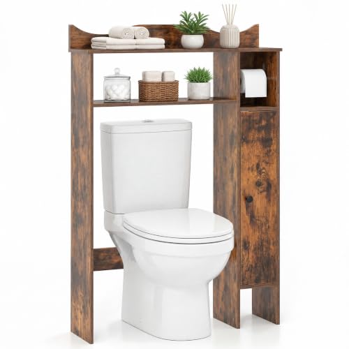 GIANTEX Over-The-Toilet Storage Cabinet with 1-Door Side Storage Rustic Brown