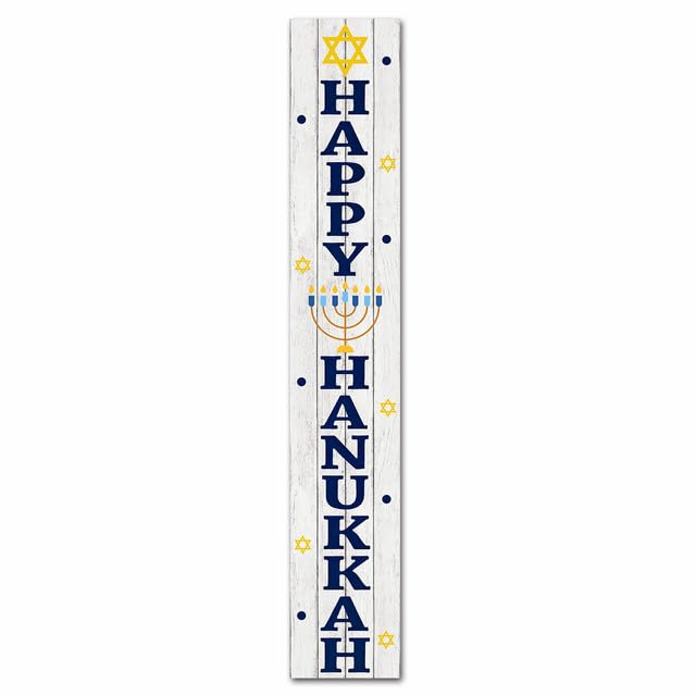 Hanukkah Wooden Sign Wall Hanging Farmhouse Porch Decor 4x16 Inch