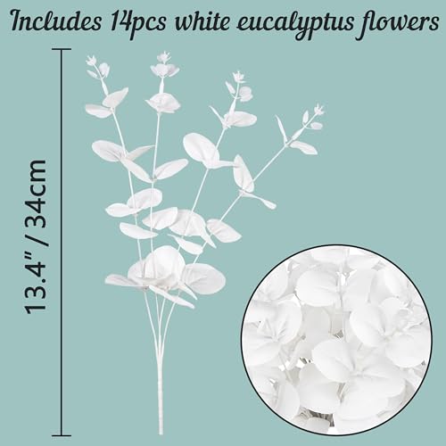 Yen Jean 14PCS White Eucalyptus Artificial Flowers for Home Decor - Faux Silk Stems
