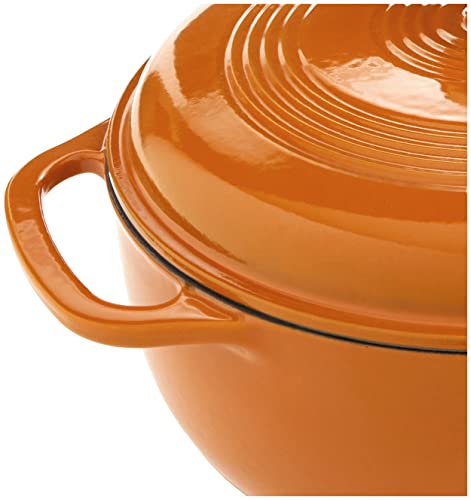 Lodge 6 Quart Enameled Cast Iron Dutch Oven with Lid – Dual Handles – Oven Safe up to 500° F or on Stovetop - Use to Marinate, Cook, Bake, Refrigerate and Serve – Apricot