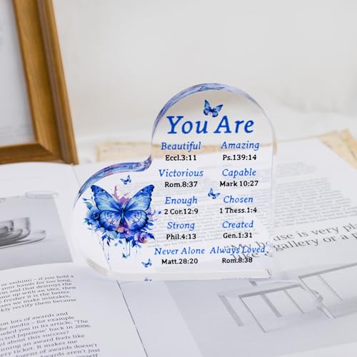 Blue Butterfly Acrylic Christian Gift for Women Inspirational Religious Decor