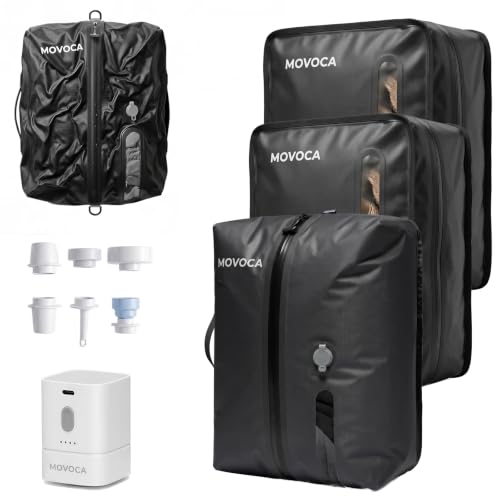 MOVOCA Travel Vacuum Bags with Pump 3 Pack Compression Packing Cubes - 18L+24L Variation