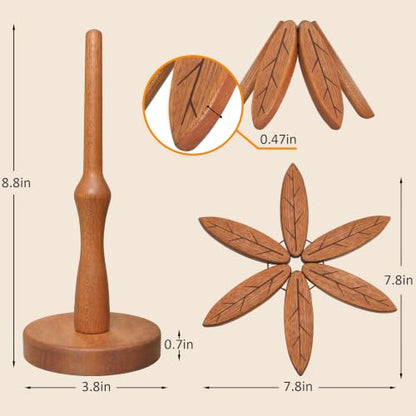 Wooden Tree-Shaped Trivet Set with Stand – 6 Pcs, Kitchen Hot Dish Protector