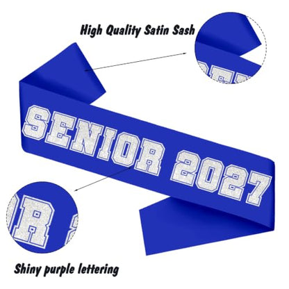 10PCS Senior Graduation Sash with Silver Glitter Letters - Blue Satin Party Accessory