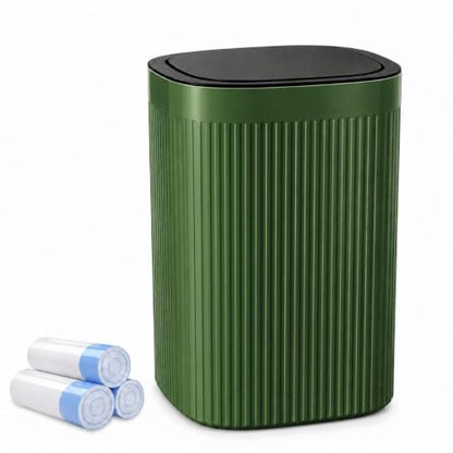 Small Green Bathroom Trash Can with Lid 2.1 Gallon - Press-to-Open, Odor & Pet Control